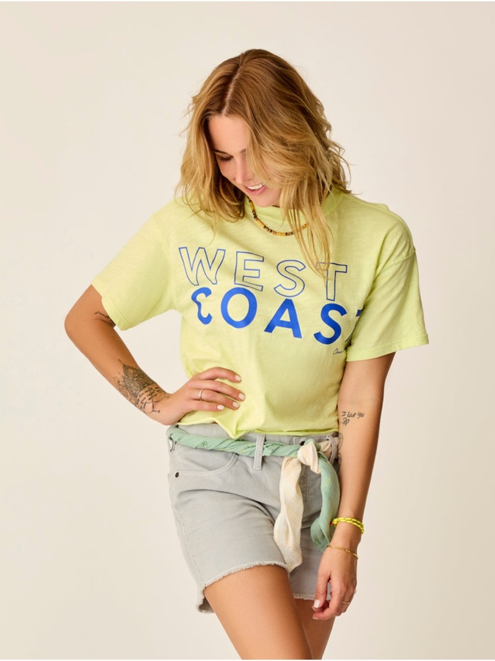 NEW Carve Designs Parker Graphic Tee Boxy Crop Limeade West Organic Cotton Small